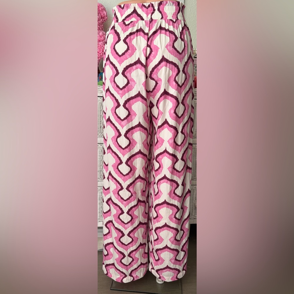 Rose & Olive Resort wide leg Pants high waisted - Pink & White colors Size S NWT - Picture 3 of 12